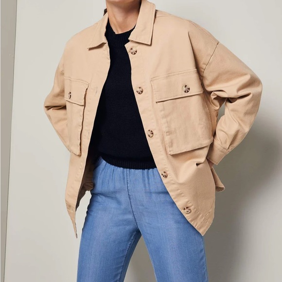 WOMANCE Beige Denim Jacket, Oversized Medium - Picture 2 of 14